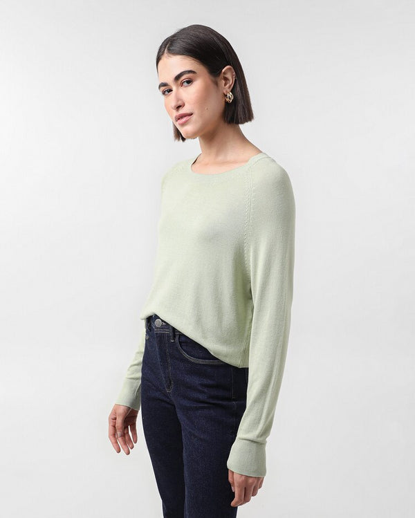 Women's loose-fitting long-sleeved round-neck sweater - Light Green
