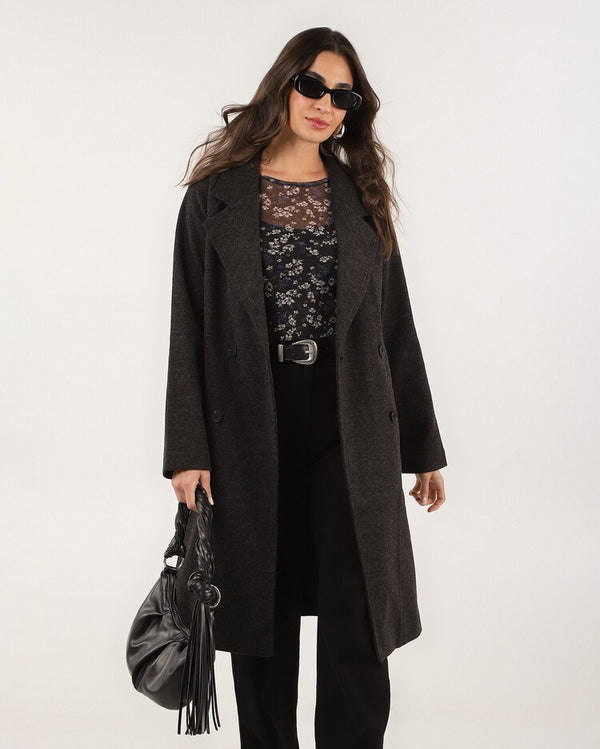 Women's black tie-up plush trench coat
